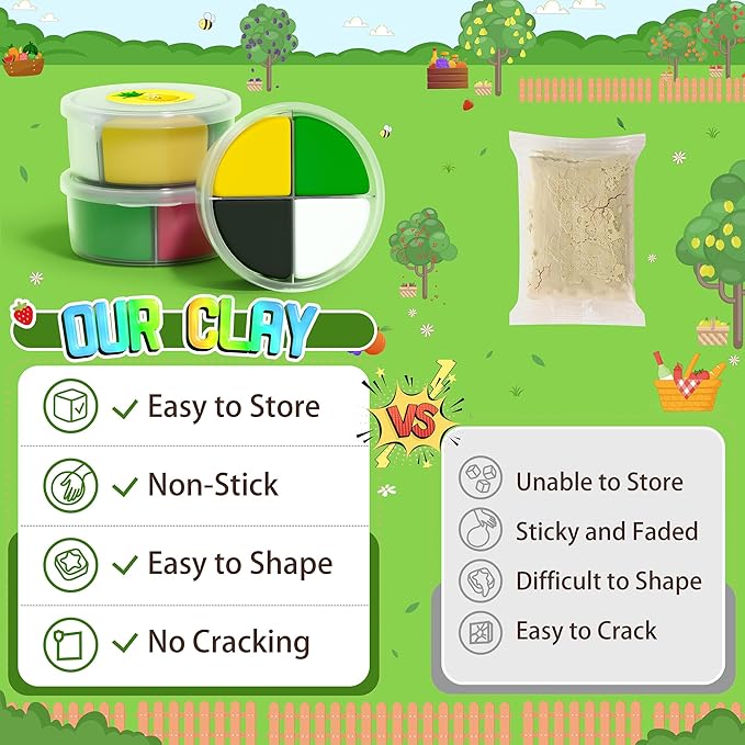 Air Dry Clay Kit - Fruit Theme, Modeling Clay for Kids, DIY Magic Clay with Sculpting Tools and Tutorials, 12 Boxes Molding Clay, Ultra Light, Soft & Non-Sticky, Arts and Crafts Gift for Kids