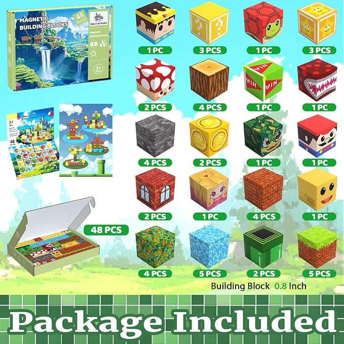 Magnetic Blocks, Magnetic Tiles Building Blocks, Magnet Cubes STEM Sensory Game Toys Christmas Birthday Gifts for Kids Boys Girls Age 3+ (Forest)
