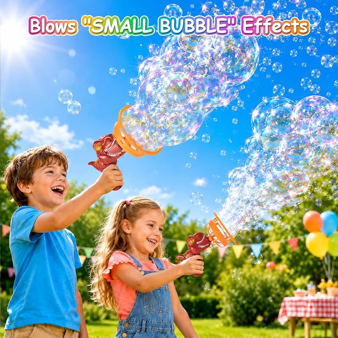 Dinosaur Shaped Bubble Gun for Kids - Blows Over 1000 Bubbles per Minute & Creates Giant Bubbles, Birthday, Christmas & Easter Gift for Boys & Girls Ages 3-9 (Red)