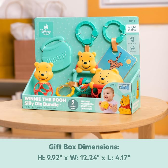 Bright Starts Disney Baby Winnie the Pooh Silly Ole Bundle Gift Set, 5-Piece Sensory Toy Set with Rattle, Teether, Oball & Flash Cards, Developmental Baby Toys 0–12 Months, Newborn Gift