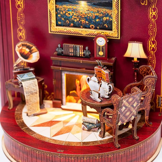 Book Nook Kit, DIY Miniature House Dollhouse Kit 3D Puzzle for Adults | Booknook Bookend Bookshelf Decor Tiny House Model Build with Puppet, Gifts for Family and Friends