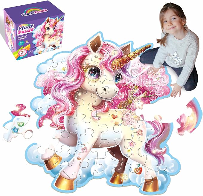 Jumbo Floor Puzzle for Kids,48 Piece Unicorn Large Jigsaw Puzzles,Puzzle for Toddler Ages 3-5,Fun Educational Preschool Learning Toy Easter Gift for Boys & Girls Ages 4-8 (Shimmery Unicorn)