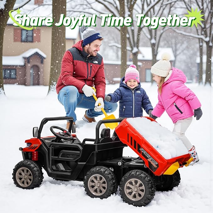 24V Ride on Dump Truck, XL 2 Seater Ride on Cars with Remote Control, 4x200W Powerful Motors, 6-Wheel Suspensions, Electric Dump Bed, Shovel, Kids UTV for Boy Girl