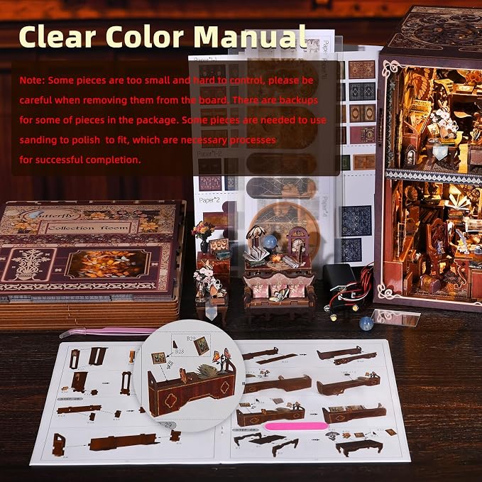 Book Nook Kit, DIY Miniature House Dollhouse Kit 3D Puzzle for Adults | Booknook Bookend Bookshelf Decor Tiny House Model Build with Dust Cover, Gifts for Family and Friends