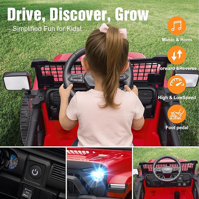12V Ride on Car with Parent Remote Control, Toddler Electric Car with Spring Suspension, LED Lights & Music Player - Safe Battery Toy for Kids, Christmas & Birthday Gift, Red