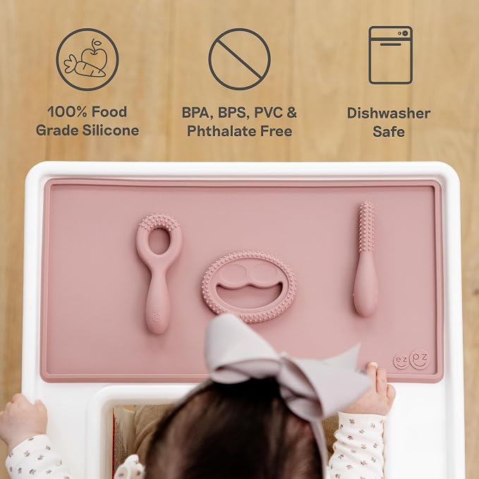 ezpz Oral Development Tools (3 Pack in Indigo) - 3 Months+ - Non-Slip Loop, Smile and Stick 100% Silicone Tools - Prepare for Chewing + Solids - Baby-Led Weaning Supplies