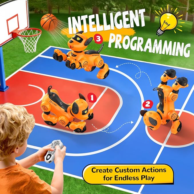 anysun Robot Dog Toy for Kids, Programmable Remote Control Robots Puppy with Follow Up & Touch Sensors, Dancing & Singing, Smart Stunt Robot Pet, Interactive Robotic Dog for Kids (Orange)