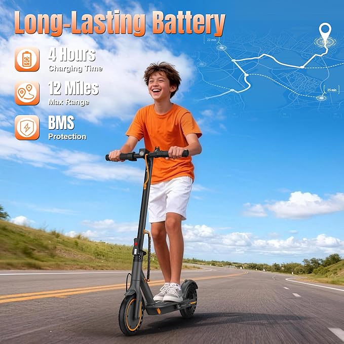 WERHY Foldable Kids Electric Scooter, 350W Motor, Max 12/16Miles Long Range, 19 MPH Max Speed, 8.5" Solid Tire, Lightweight Foldable E-Scooter with Dual Braking, Digital Display, Cruise Control