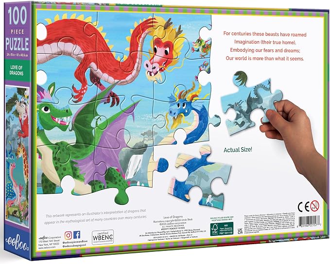 eeBoo 100 Piece Puzzle for Kids - Love of Dragons Children's Puzzle Dragon Themed, Large Pieces for Small Hands to Develop Motor Skills