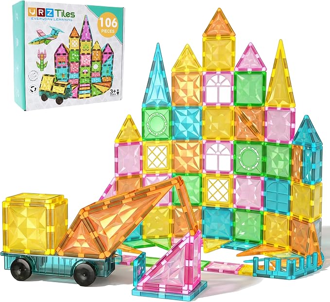 Magnetic Tiles 106-Piece Set, Standard 3 inch Magnetic Building Blocks for Kids Ages 3+ Boys and Girls, Educational Magnet Construction Tiles for Creativity & Learning