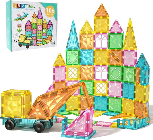 Magnetic Tiles 106-Piece Set, Standard 3 inch Magnetic Building Blocks for Kids Ages 3+ Boys and Girls, Educational Magnet Construction Tiles for Creativity & Learning