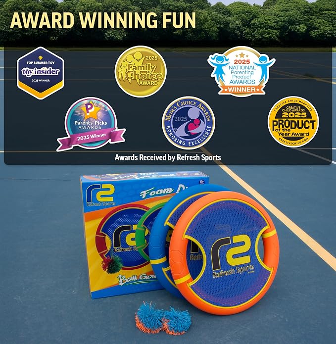Fun Bouncy Paddle & Stringy Ball Toss & Catch Game - Easy to Use for Kids All Ages - Soft Foam Design for Safe Play Indoors or Outdoors - Also Works as Flying Disc - Great Gift Idea for Boys & Girls