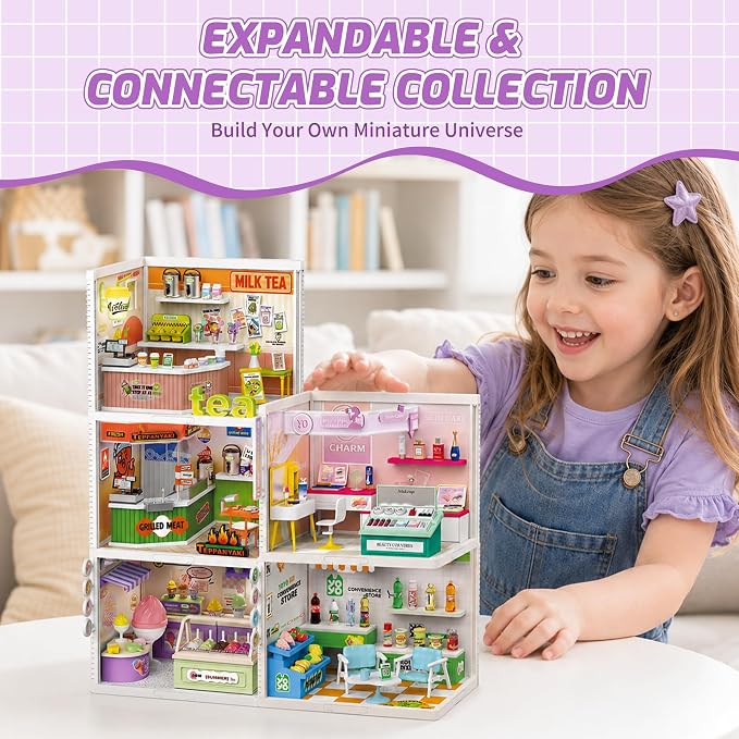 MINDNOOK DIY Miniature House Kit, LED Light-Up Dollhouse, Mini Dollhouse Building Set with Furniture, Craft Hobby Gift for Adults, Teens & Kids Ages 6+ (Ice Cream Shop)