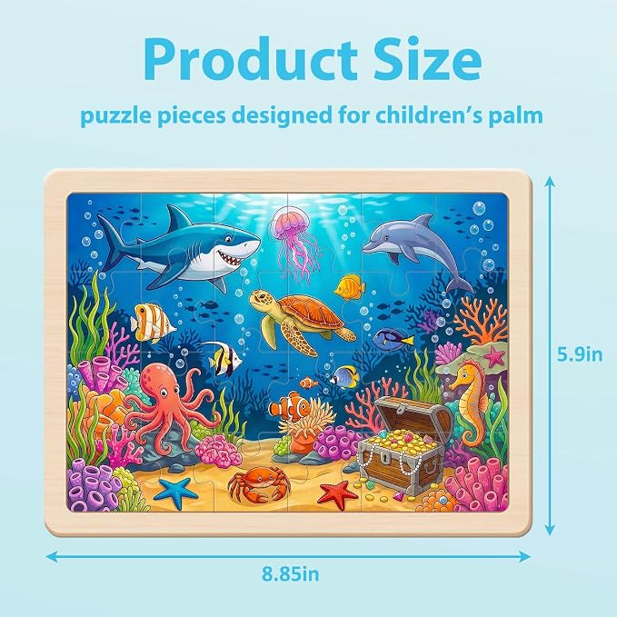 Puzzles for Kids Ages 4-6, 4 Packs 24 Pcs Animals Wooden Jigsaw Puzzles for Kids Ages 3-5, Preschool Educational Toys Gifts for Boys and Girls