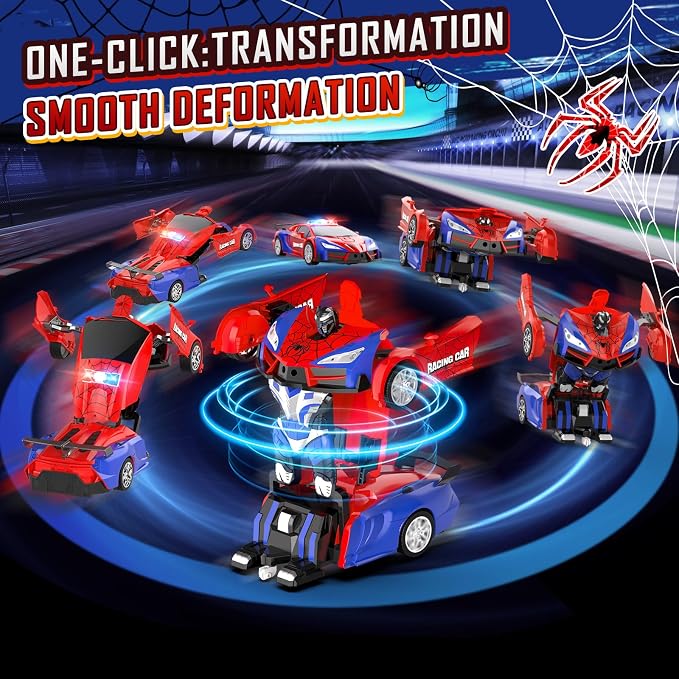 Remote Control Car, One-Button Transform Toys Car, 2.4GHz RC Cars 1:18 Scale, 360 Degree Rotation Police Car Toy Transforming into Robot Toy for Boys Girl Kids 4-7 8-12 6-8, Birthday