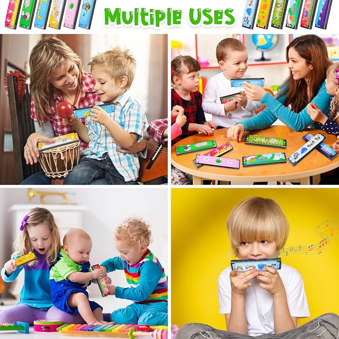 12 Styles Harmonica for Kids, Lightweight Harmonicas with Double Row of 16 Holes, Harmonica for Toddler, Kids, Adult Beginners' Musical Instrument Toy Gift (Over 3 Years Old)