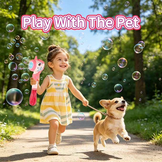 Bubble Wand for Girls, Automatic Bubble Machine Wand Toys with Light, Outdoor Party Toys for 3 4 5 6 Year Old Girl Wedding Easter Birthday Gifts Include Bubble Solution