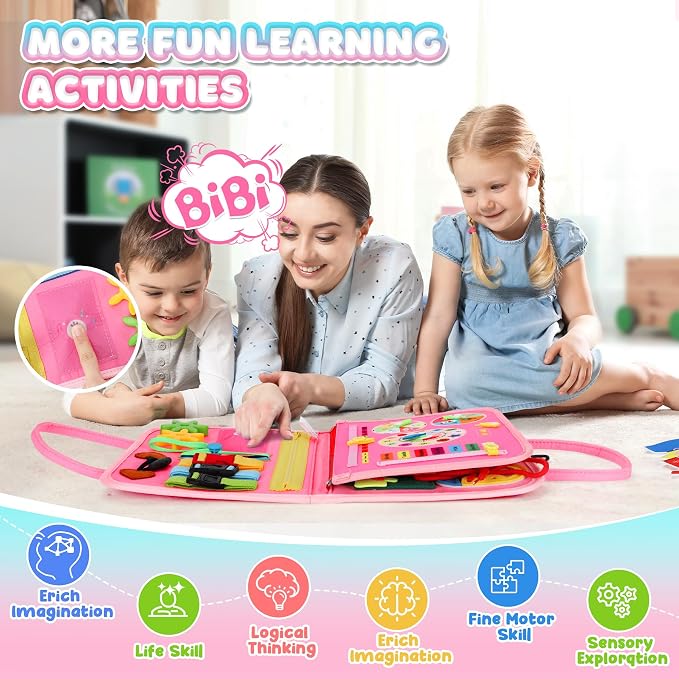 URMYWO Toddler Busy Board - Busy Book Montessori Toys Ages 3 and up - Preschool Learning Activities with Alphabet Number Animal, Educational Travel Toys Birthday Gifts for Kids