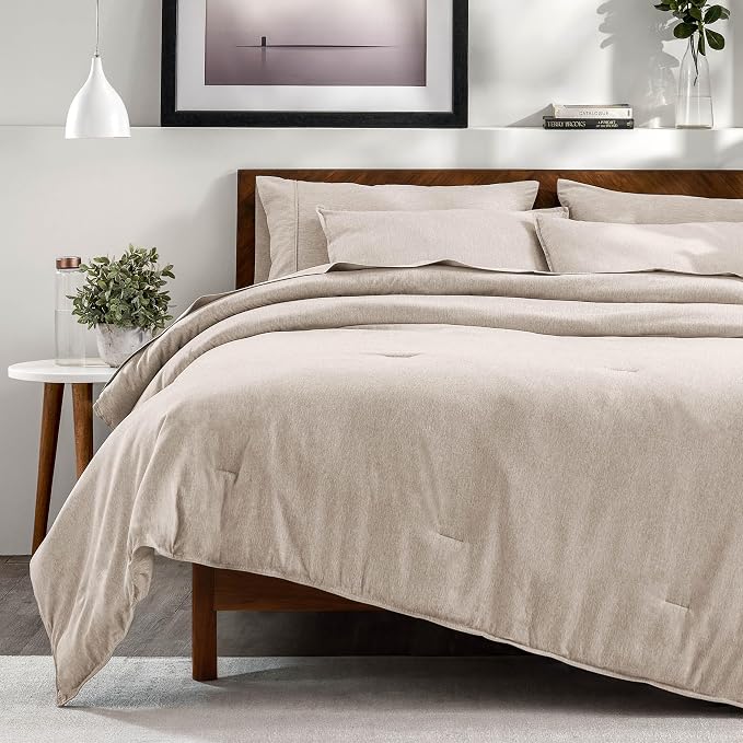 Bare Home Bed-in-A-Bag 7 Piece Comforter & Sheet Set - King - Goose Down Alternative - Ultra-Soft 1800 Premium Bedding Set - Cationic (King, Heathered Pebble)