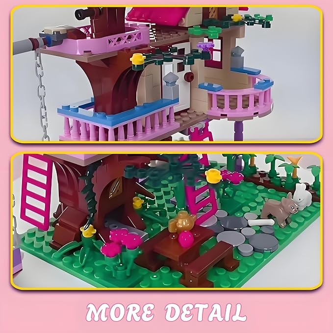 CSNRHG Tree House Building Set Multi Level Forest House Swing Animal Figure | Display Model for Home Decor and Creative Building with Balcony Telescope Ladder Garden Scene Size