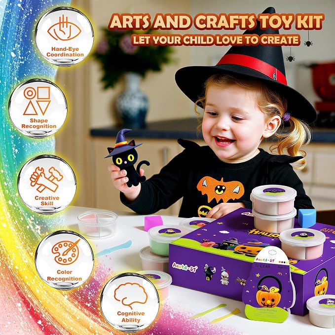 Air Dry Clay Kit - Halloween Theme, Modeling Clay for Kids, DIY Magic Clay with Sculpting Tools and Tutorials,12 Boxes Molding Clay, Ultra Light, Soft & Non-Sticky, Arts and Crafts Gift for Kids