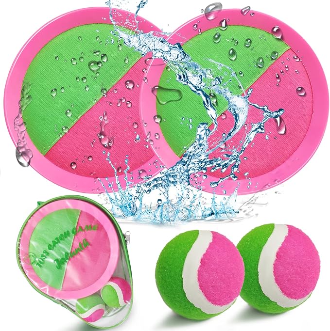 Jalunth Ball Catch Set Game Toss Paddle - Beach Toys Back Yard Pool Outdoor Lawn Games Backyard Camping Sticky Mitts Age 3 4 5 6 7 8 9 10 11 12 Years Old Boys Girls Kids Adults Family Easter Gifts
