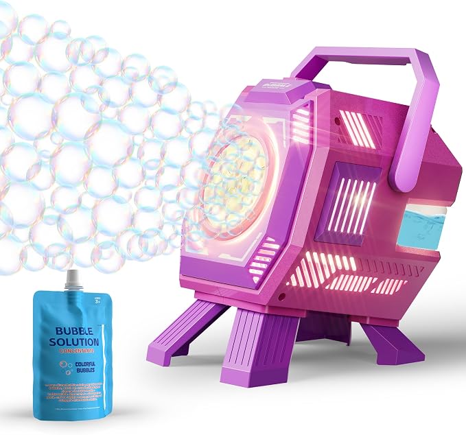 Belemar Bubble Machine for Kids with Lights, 6 Big Bubble Holes, Up to 15,000 Bubbles/Min, 320ml Large Tank, Battery Operated Portable Bubble Blower for Toddlers, Birthday Parties & Outdoor Fun