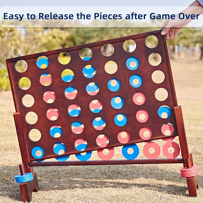 Giant Wooden 4 in a Row Vintage 2.8Ft Outdoor Yard Game for Adults Famliy, with 42 Pcs Chips & Durable Carrying Bag, Halloween Christmas Party Game Gifts for Lovers