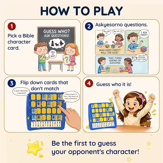 Guess Bible Who Am I Game - Fun Guess Bible Who Am I for Kids, Interactive Bible Game with 47 Classic Bible Characters Verse Cards, Sunday School Games & Christian Religious