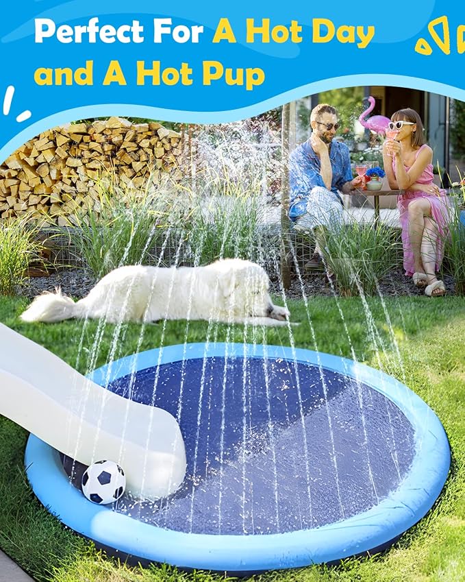 Peteast Splash Pad for Dogs, 119" Anti-Slip Dog Pool Dog Splash Pad Sprinkler Pool,Thicken Doggie Pool Summer Outdoor Water Toys Backyard Fountain Play Mat