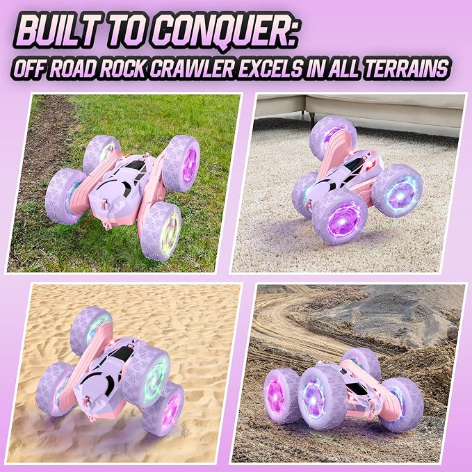 Hamdol Remote Control Car, Double Sided 360°Rotating 4WD RC Cars, with Sparkling LED Wheels, 2.4GHz Electric Race Stunt Toy Car, Rechargeable Toy Cars for Boys Girls Birthday Valentines Gift