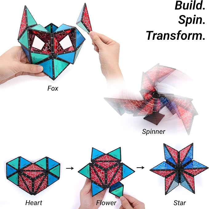 TOSY Magnet Pyramid Stone - 1 Cube Transforms into 1 Billion Shapes (Bunny, Egg, Flowers, Heart), Easter Basket Stuffers Gift, 12 pcs, 243 Magnets, Holographic Design, Puzzle/STEM Toy, 3-Pack