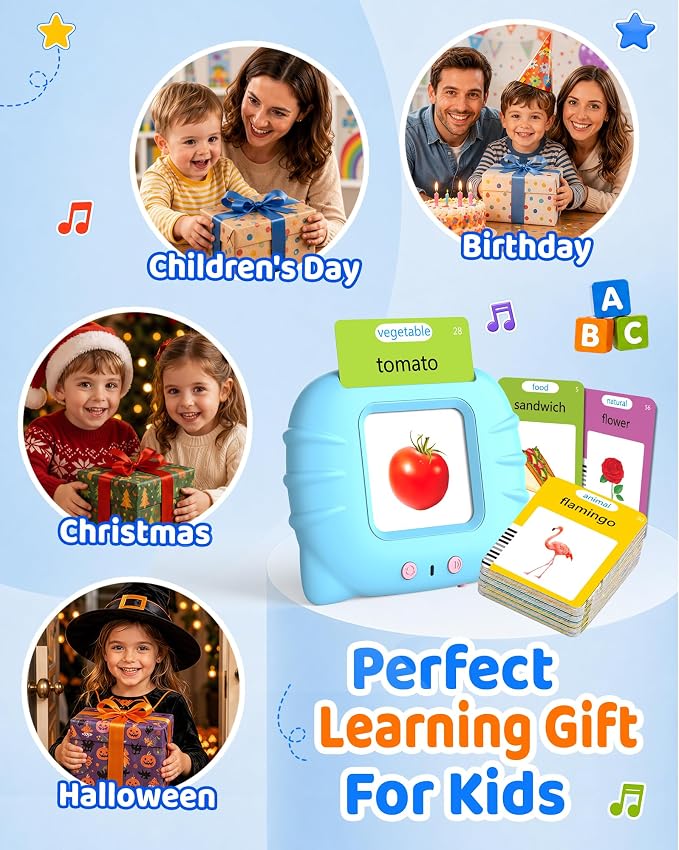 Aullsaty Talking Flash Cards for Toddlers Ages 1-3, 224 Words Montessori Speech Therapy Toys, Autism Sensory Toy, Educational Learning Speech Therapy Birthday Gifts for Boys Girls (Blue)