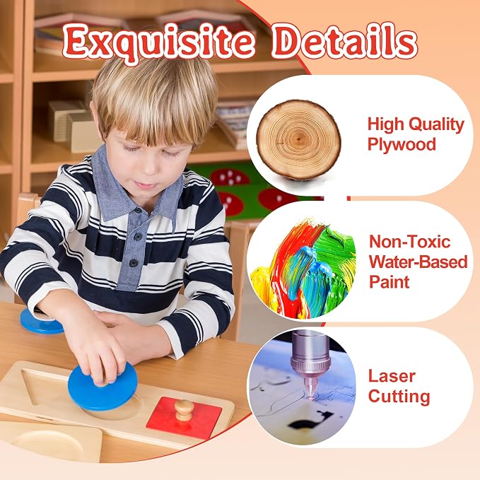 Montessori Wooden Color Shape Sorting Puzzle for Kids, Multiple Geometric Peg Puzzles with Jumbo Knob for 18+ Months Baby, Preschool Shape Sorter Montessori Learning Toys (3 Pieces)