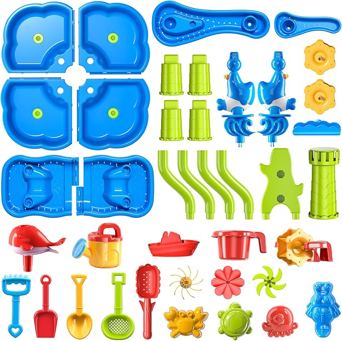 Water Table for Toddlers 1-3 3-5, 4-Tier Water Table for Kids with Sand Beach Toys, Water and Sand Sensory Table Beach Outdoor Birthday Gifts Toys for Kids Toddlers Age 3 4 5 6 7 8 Boys Girls