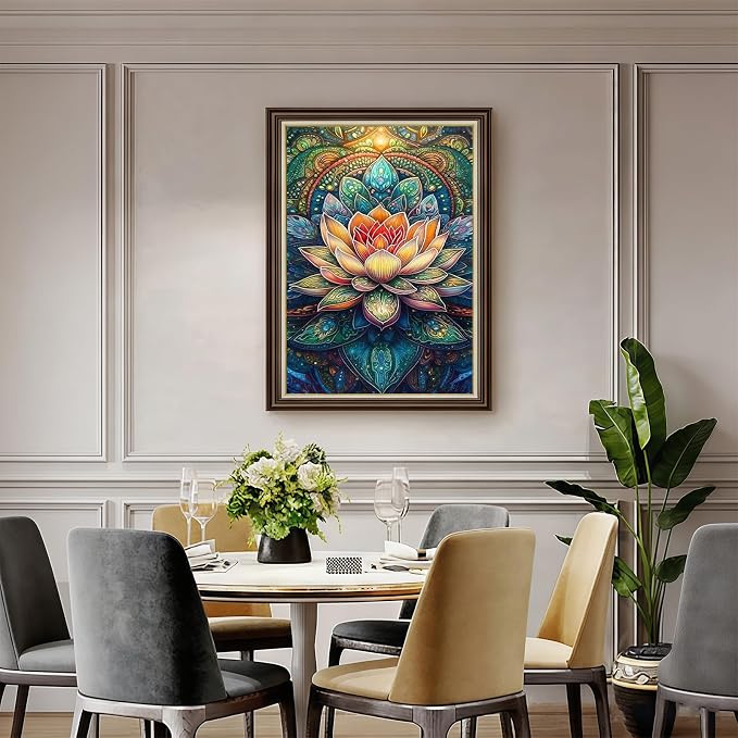 CHWGLFGG Mandala Lotus Diamond Painting Kit for Adults, 5D Full Round Drill Diamond Art Beginners Canvas for Home Wall Decor, DIY Paint by Diamonds Dot Gem Craft12x16 Inch