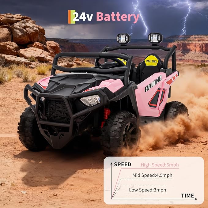 Garvee 24V Ride On Toys for Big Kids, 2 Seater Electric UTV Car with Remote Control, 4-Wheeler Suspension, Soft Start, 3 Speeds, Led Lights, Bluetooth, Ride on Truck Kids 2-8 Years