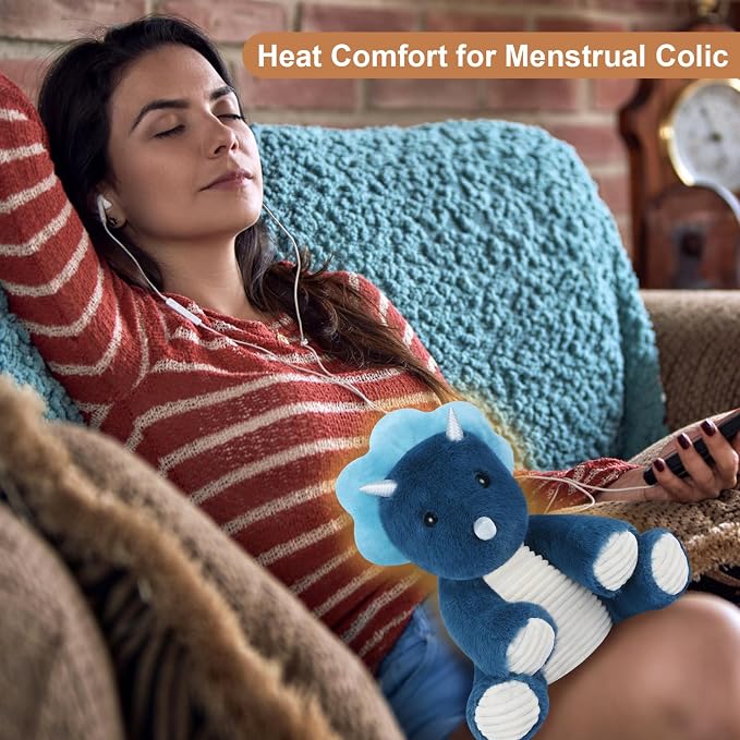 SuzziPals Microwavable & Coolable Triceratops Dinosaur Stuffed Animals, Heated Stuffed Animal Heating Pads for Soothing & Relaxation, Navy Blue Dino Plush for Stress Relief, Plushies Dinosaur Gifts