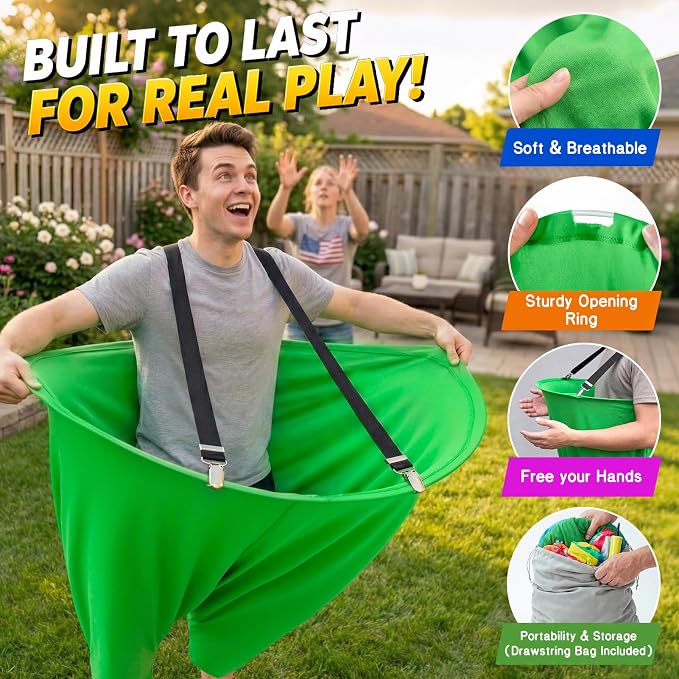 Granny Pants Yard Game for Adults and Kids, Big Pants Ball Catch Game with 2 Giant Pants, Balls, Pumps & Storage Bag, Outdoor Tossing Games for Birthday Party, Backyard Party, Family Reunion