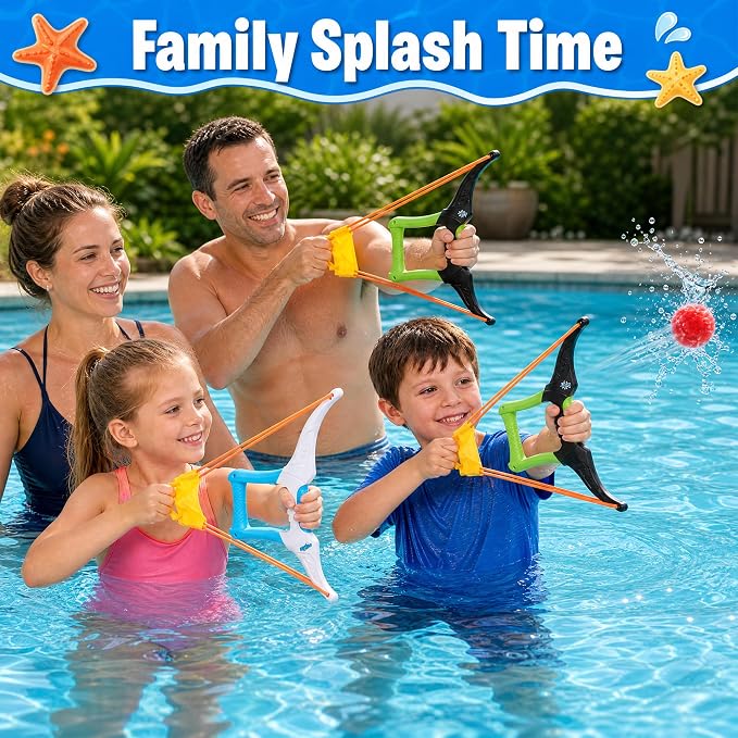 Reusable Water Balloon Set with1 Bow Launcher Toy and 12 Pcs Reusable Water Absorption Cotton Balls, Outdoor Summer Yard Water Games and Pool Beach Activities for Boys Girls Ages 3-12