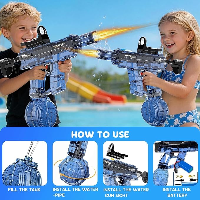 Electric Water Gun for Kids Adult, Automatic Squirt Pistol Guns with Large Capacity & 26-32FT Range, Rechargeable Watergun Toys for Pool, Beach, Backyard Summer Water Blaster Games, Blue