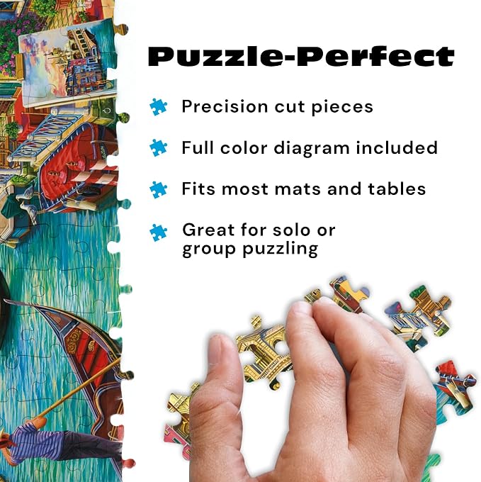 Buffalo Games Image World - Sights of Venice - 1000 Piece Jigsaw Puzzle - 26.75 x 19.75 in, Rectangular - Scenic Venice View - Adult Puzzles - Bonus Reference Diagram
