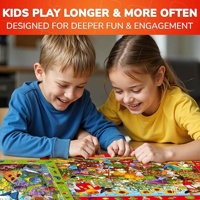 QUOKKA Puzzles for Kids Ages 6-8 - Toddler Puzzles Ages 4-6 - 4-Pack 60 Piece Search and Find Animals and Bugs Jigsaw Puzzle 5-8 - Learning Toys for 3 Year Old Boys and Girls - Educational Games Gift