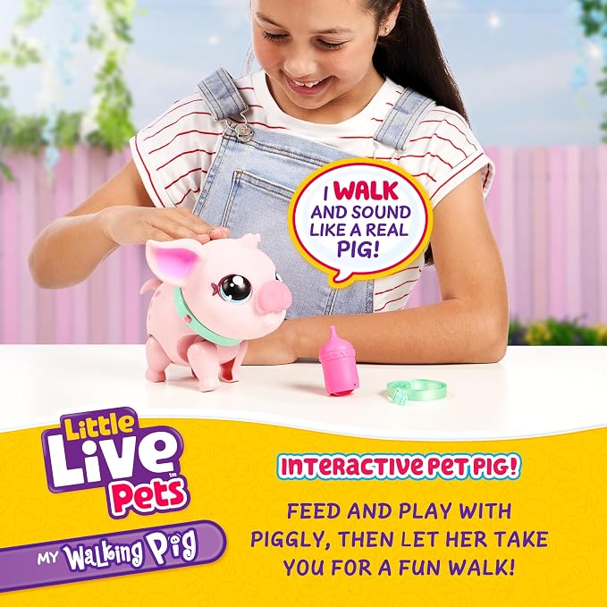 Little Live Pets My Pet Piggly The Toy Pig, Interactive Walking Pig Toy with 25+ Sounds and Detachable Leash, Pigs Toys for Kids of Ages 5+