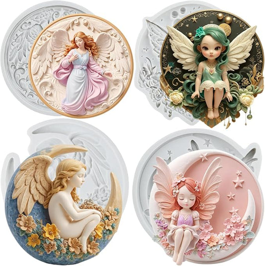Angel Polymer Clay Mold Flower Fairy Goddess Moon Angel Fairy Girl Silicone Molds for DIY Crafts Resin Casting Mold DIY Craft Air Dry Polymer Clay Tools Jewelry Making Set of 4