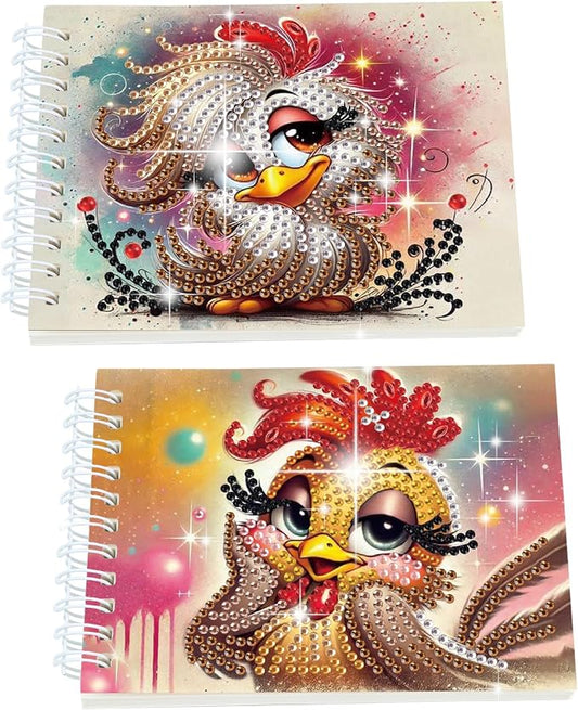 Formeydemi 2 Pcs Chicken Diamond Painting Notebook 80 Pages for Adults,Diamond Art Journal and DIY Sketchbook, Diamonds Art Kit Supplies,Gift for Beginners, Craft Lovers, Artists. (Chicken)