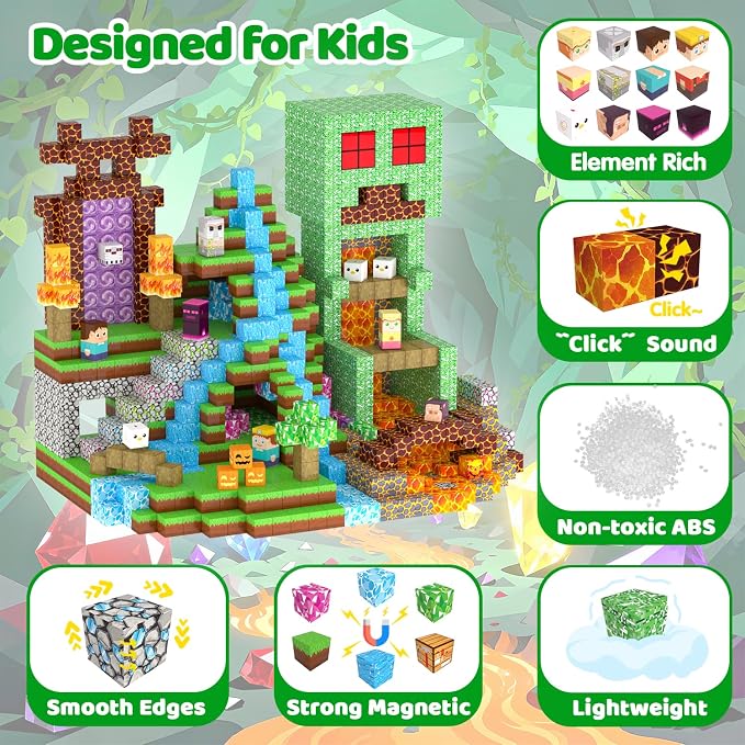 Magnetic Blocks, 208PCS Magnetic Building Blocks, Stacking Magnets for Kids, Sensory Toy for STEM Constructions Magnet Blocks for Boys Girls Age 3+, Christmas Birthday Gifts (Cavern Explore)