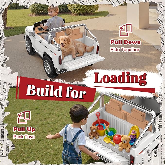ANPABO Licensed Ford F-150 24V 2 Seater Ride on Car for Kids, 4x100W Motors for All-Terrain Electric Car with Parental Remote, Retro Style, 3-Speeds, Large Storage Box, Music Player, Aged 3-8, White