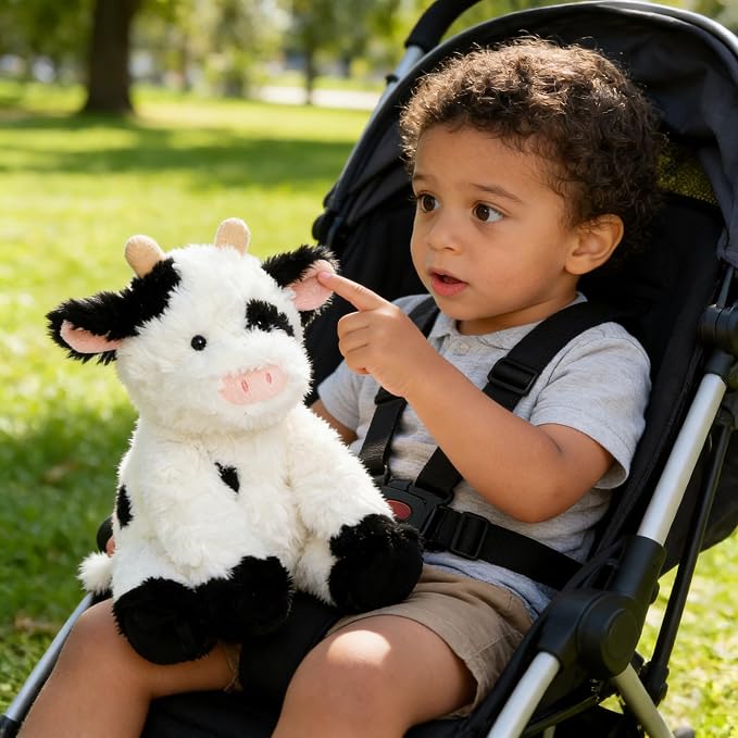 Hopearl Adorable Plush Cow Toy Floppy Kawaii Dairy Cattle Soft Stuffed Animal Cute Birthday Holiday Gift for Boys Girls Kids Toddlers, 9''