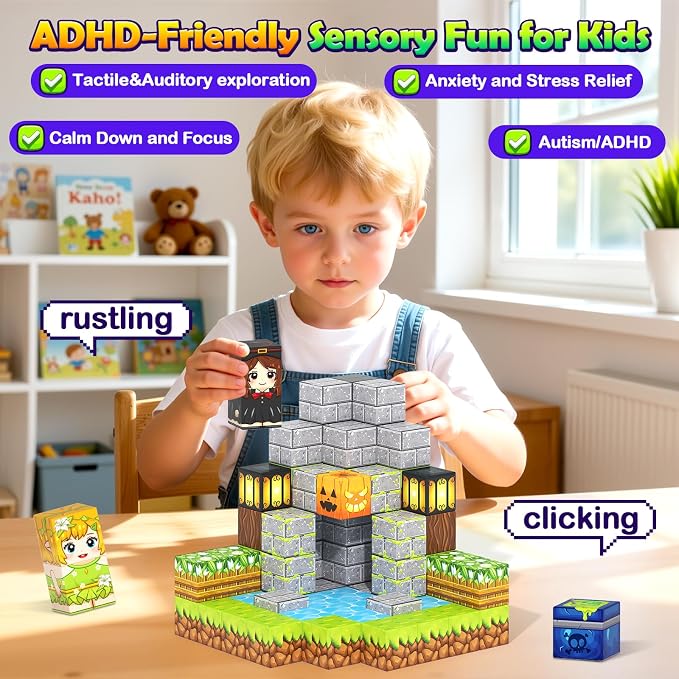 Gooidea Magnetic Blocks - 100 Building Blocks Mine Magnets Building Craft Autistic Kids Friendly Sensory Toys STEM Creative Toy Game for Kids Age 3-5 4-6 5-7 8-12 - Magical Enchanted Playset
